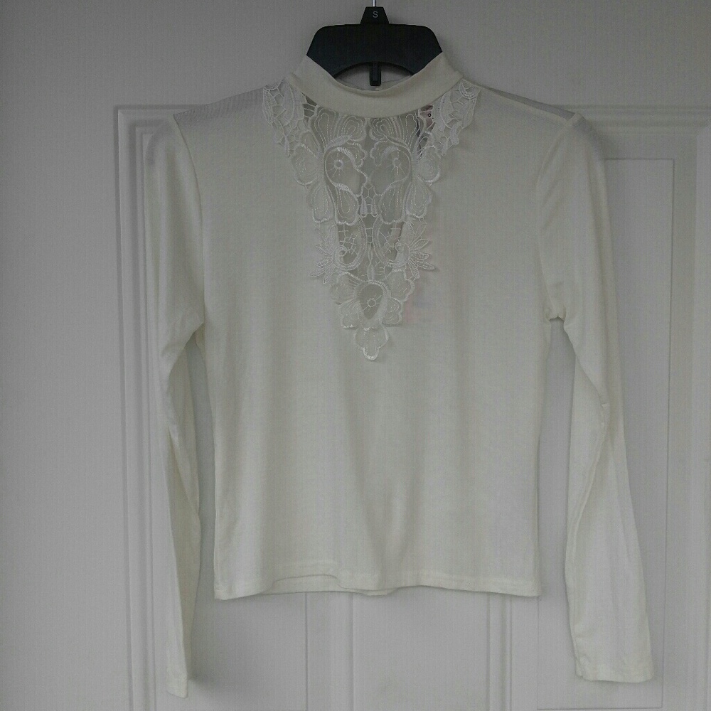Lace inset long sleeve knit top